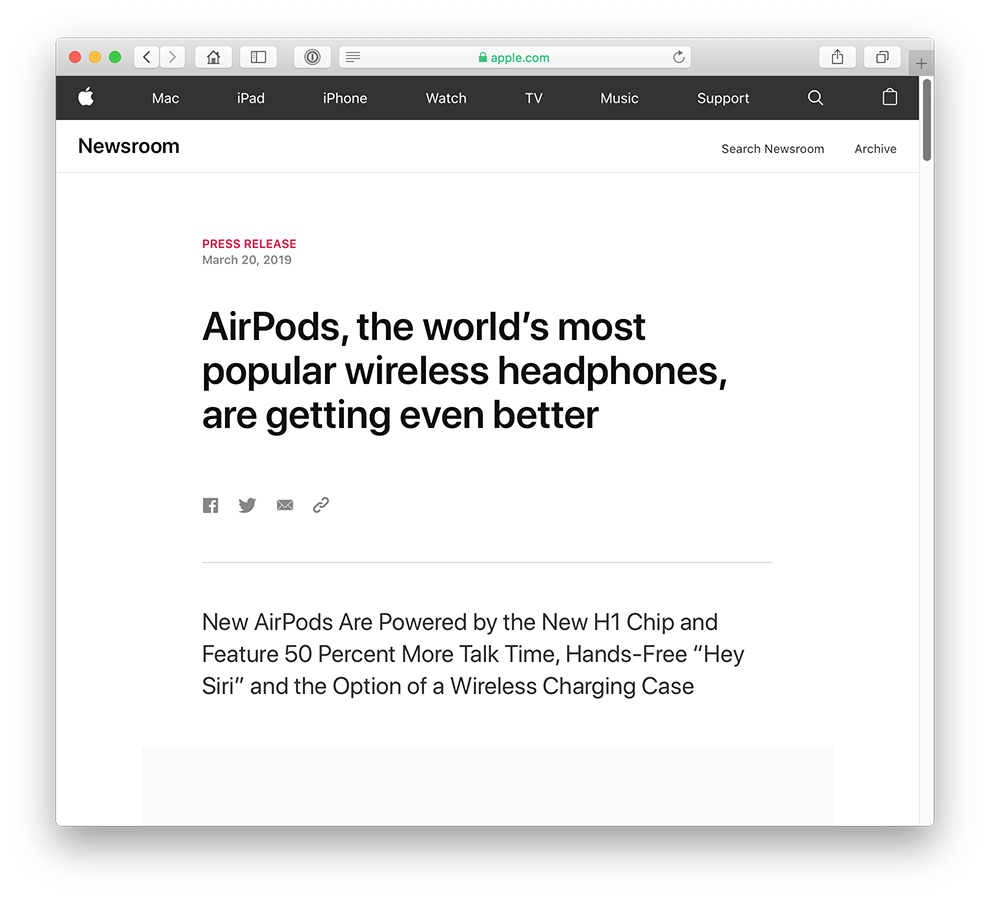 Apple AirPods press release